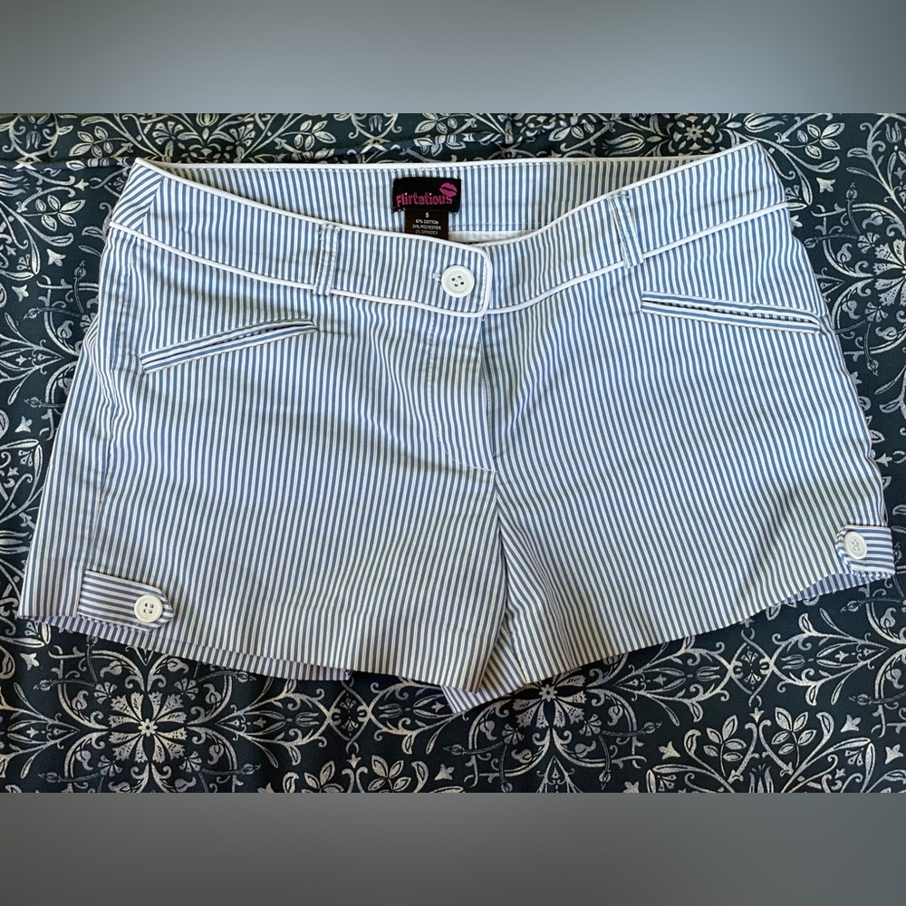 Blue striped beach shorts